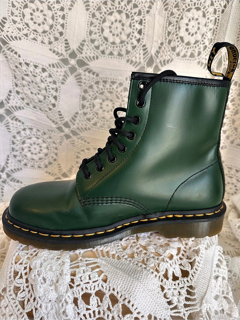 Dr. Martens 1460 Green Smooth Leather 8-Eye Boots Ankle Combat Size 9 GUC - Picture 6 of 10